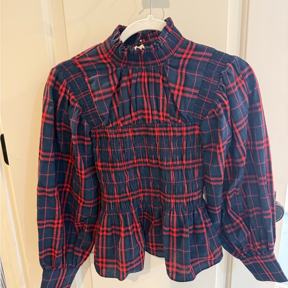Hunter Bell Red and Blue Plaid Top